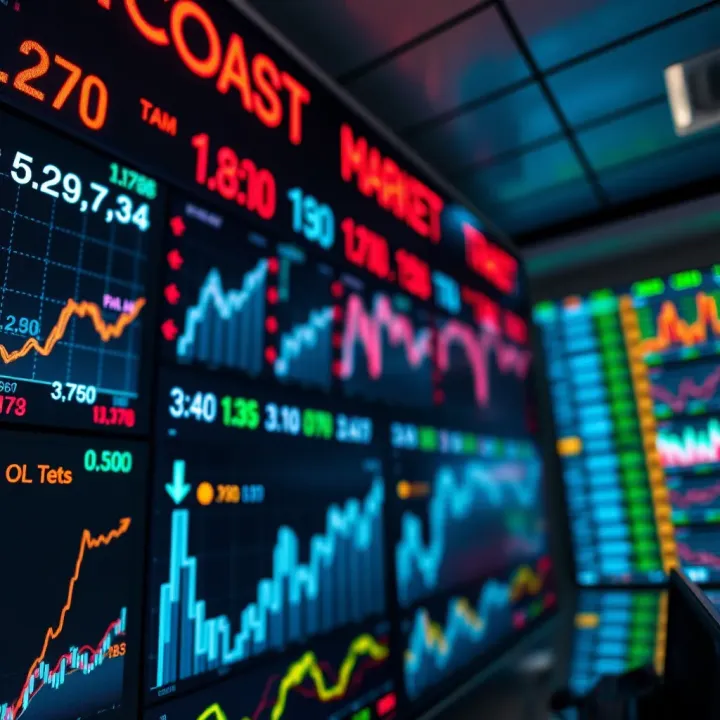 Global currency exchange rates displayed on digital screens with upward trend graphs