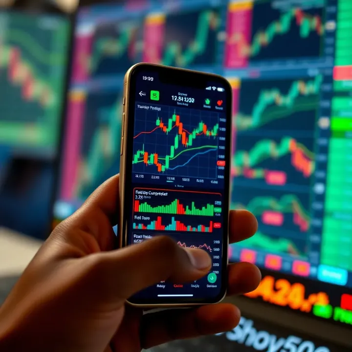 Smartphone showing forex trading platform with diverse currency pairs and real-time charts