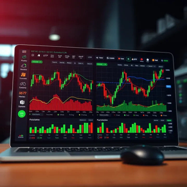 Illustration of trading dashboard with various forex market indicators and charts