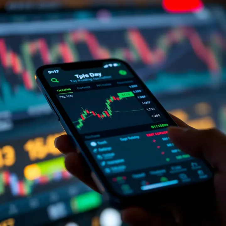 Smartphone displaying a forex trading app interface with currency charts and trading options