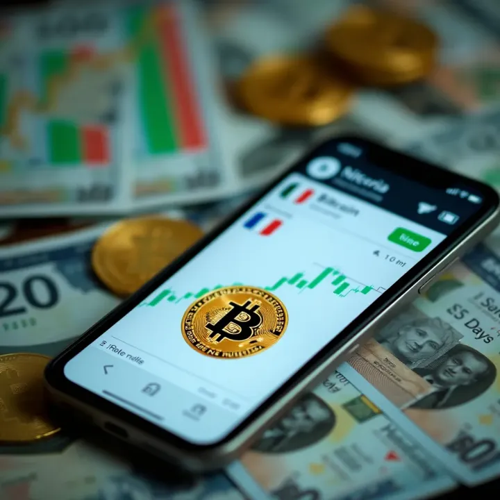 Mobile phone displaying a secure Bitcoin trading app interface with Nigerian currency symbols