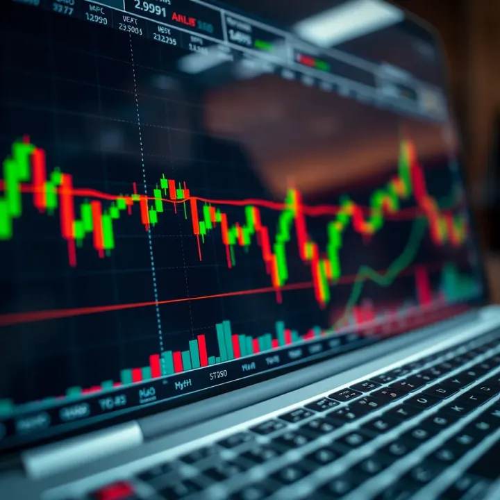 Chart displaying forex market trends with technical indicators such as moving averages and candlestick patterns