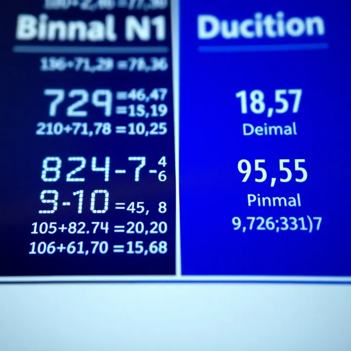 Comparison chart showing binary addition alongside decimal addition for clarity