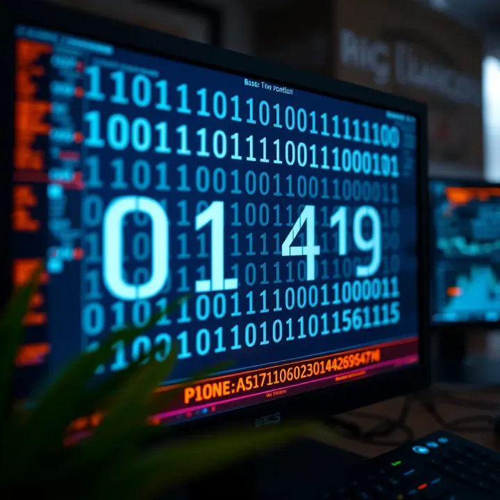 Binary Number Display in Computing Environments Binary representation displayed on a computer screen highlighting the use of base two numbers