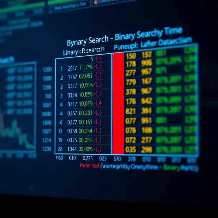 Comparison chart of binary search versus linear search demonstrating faster lookup times in sorted datasets