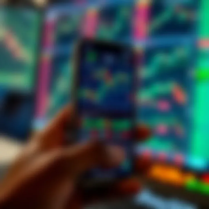 Smartphone showing forex trading platform with diverse currency pairs and real-time charts