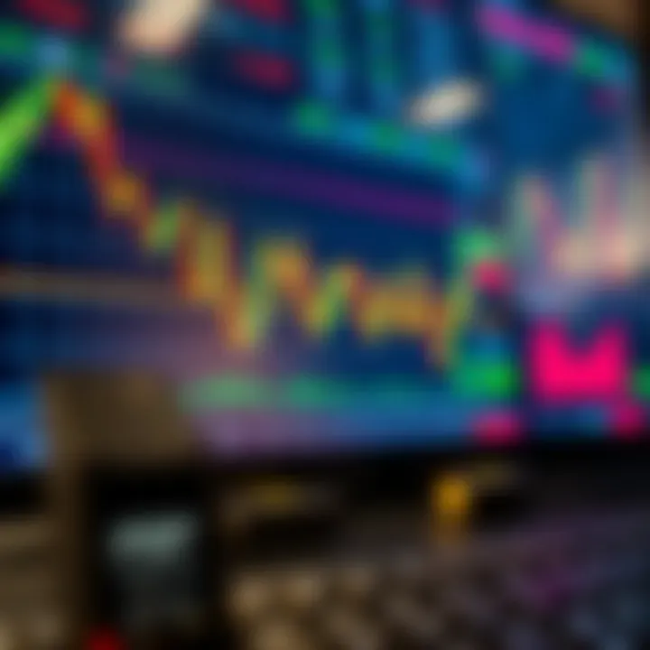 Illustration showing forex trading charts with candlestick patterns and currency pairs on a digital screen