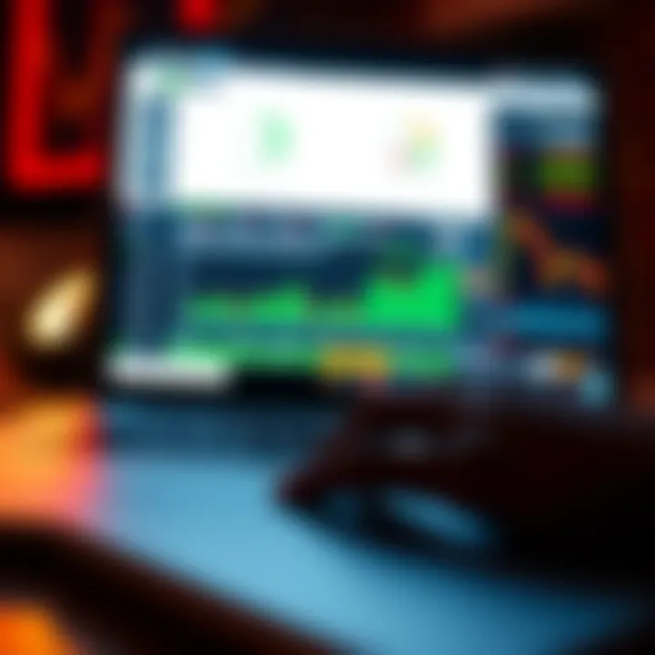 Illustration of a laptop with forex trading platform interface showing buy and sell options