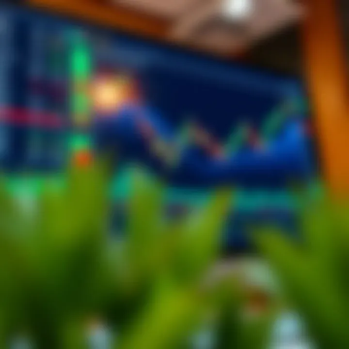 Illustration of financial charts and a computer screen showing binary option trading platform interface