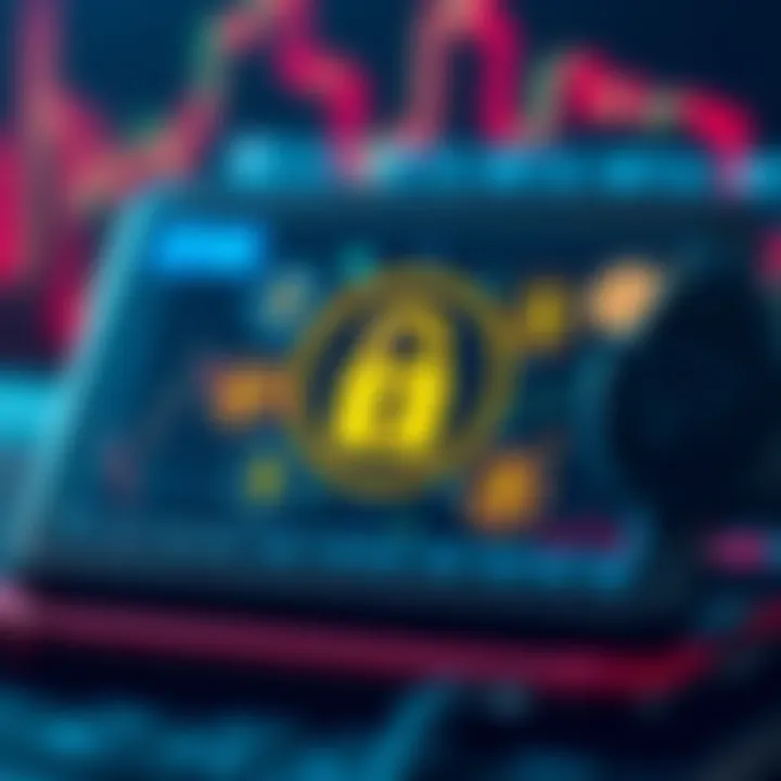 Secure digital wallet interface showing cryptocurrency icons and lock symbol