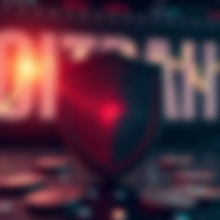 Conceptual illustration of secure crypto trading with protective shield and digital currency symbols