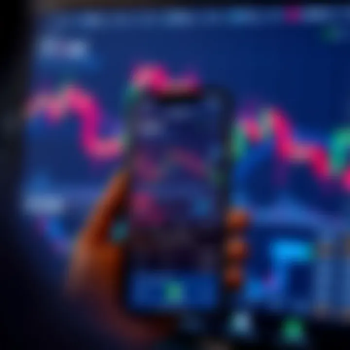 Mobile phone displaying forex trading application with currency charts and exchange rates