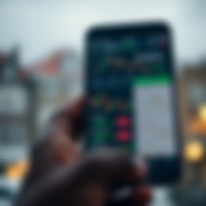 Smartphone displaying a forex trading app interface with charts and currency pairs suitable for Nigerian market