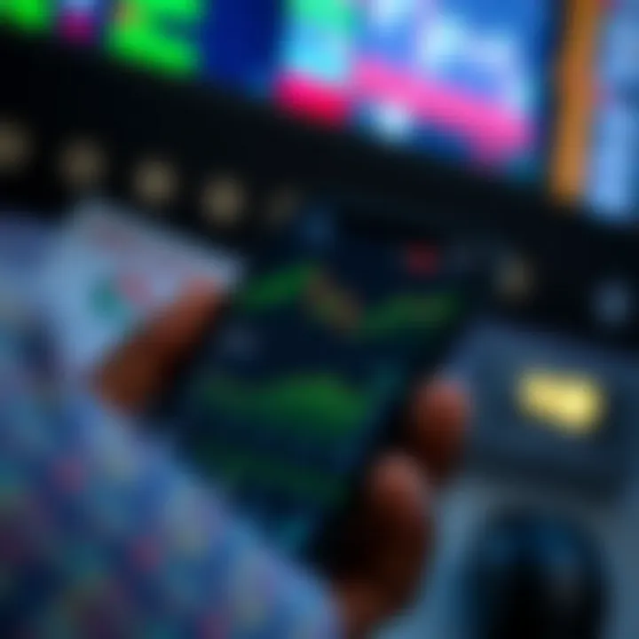 Mobile device displaying user-friendly stock trading app interface with charts and portfolio overview