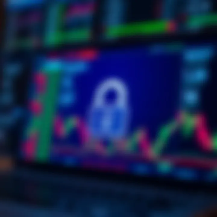 Secure online platform with lock symbol representing safety in stock trading apps