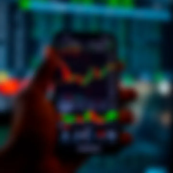 Mobile phone displaying forex trading charts and indicators with Nigerian currency symbols