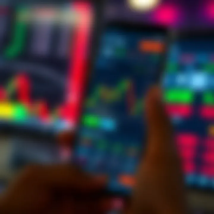 User interface of a mobile forex trading application displaying charts and currency options