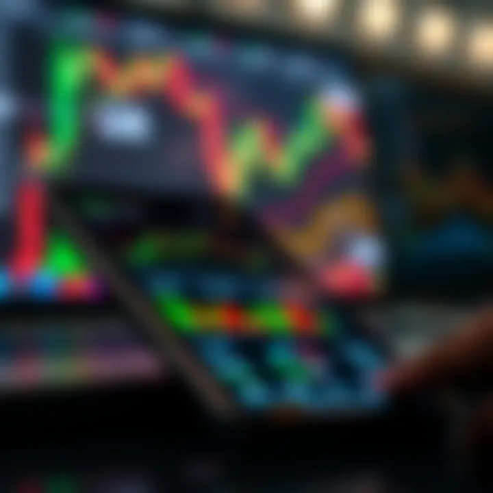 Mobile phone displaying forex trading charts and analytics