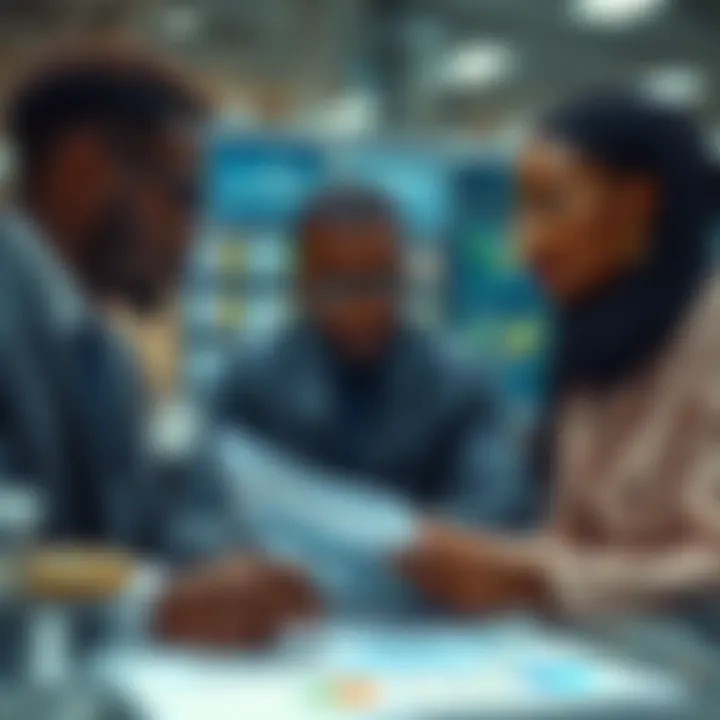 Business professionals analyzing data charts to assess compliance and risk factors in a corporate setting
