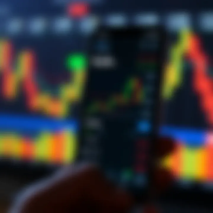 Mobile phone screen displaying a trading app interface with charts and investment options