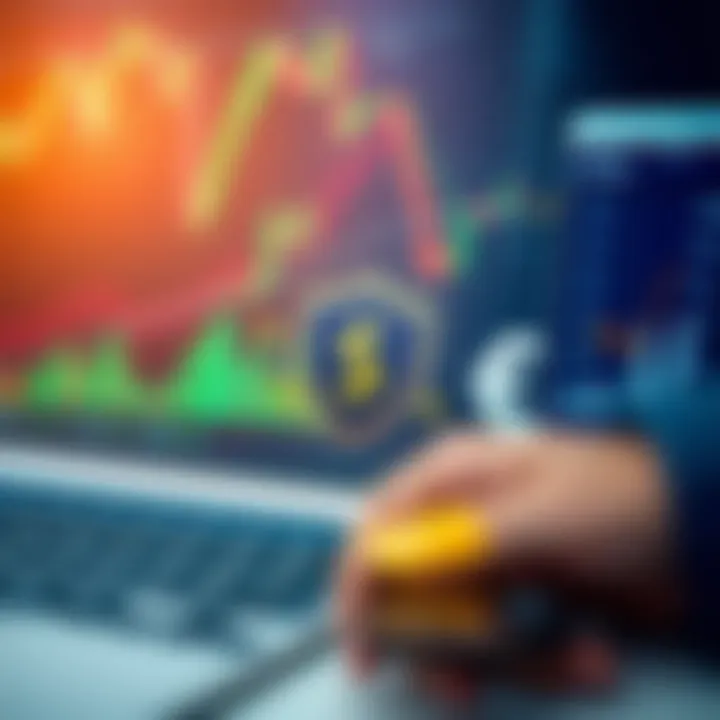 Risk management concept illustration with financial charts, protective shields, and currency symbols highlighting safe trading practices