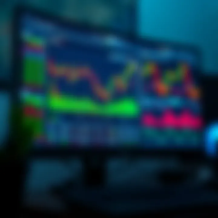 Forex Trading Platform Featuring Charts and Risk Management Computer screen displaying forex trading platform with charts and risk management tools