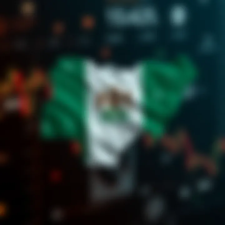 Illustration of Nigerian flag overlayed with financial trading symbols and secure trading icons