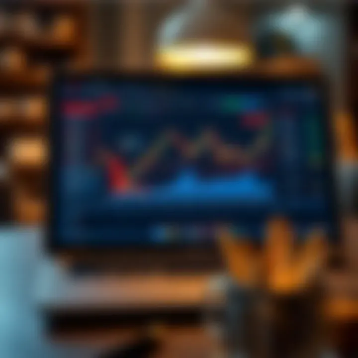 Digital interface showing cryptocurrency charts and analysis tools on a laptop screen