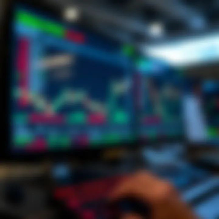 Digital interface displaying forex trading platform with charts and options