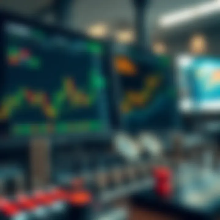 Collection of forex market analysis tools including charts, indicators, and risk management icons