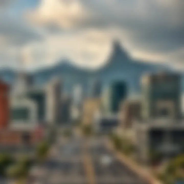 South African urban landscape with business and financial icons representing stability and growth through effective risk control
