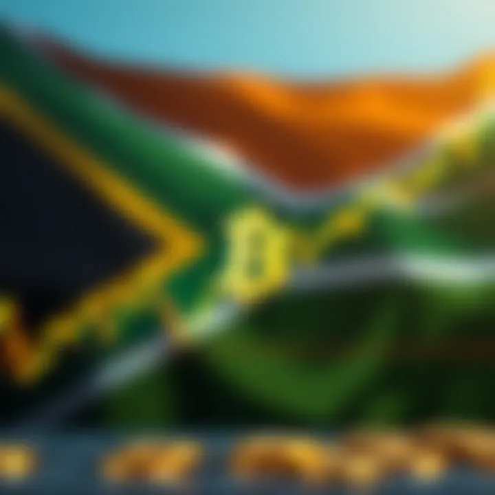 Chart showing cryptocurrency price trends with South African flag in background