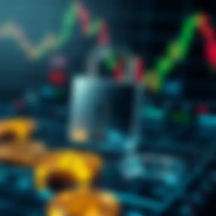 Secure digital lock overlay on cryptocurrency symbols representing safety and protection in crypto trading