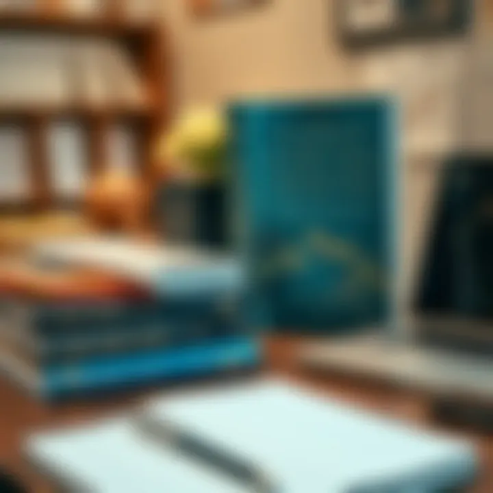 A collection of essential forex trading books on a wooden desk with a laptop and notebook