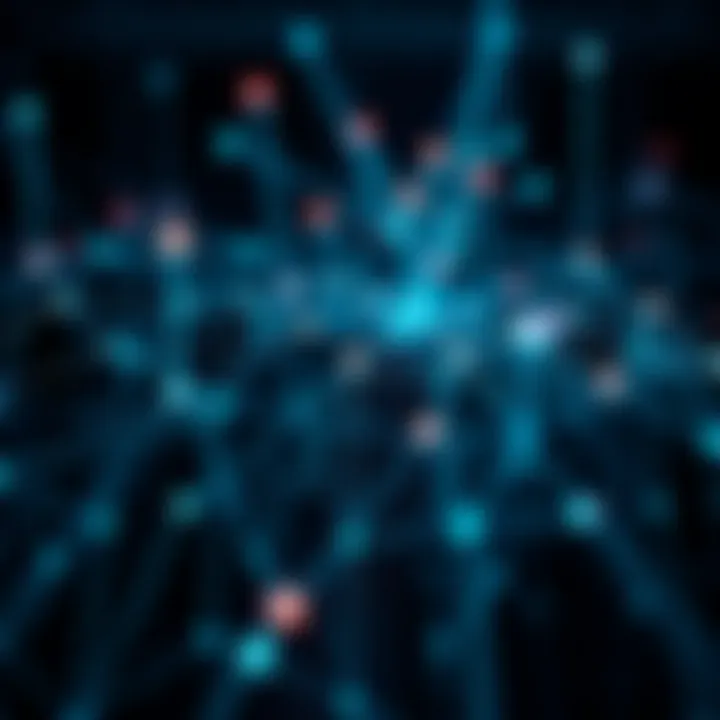 Conceptual graphic showing digital communication network with binary code symbols