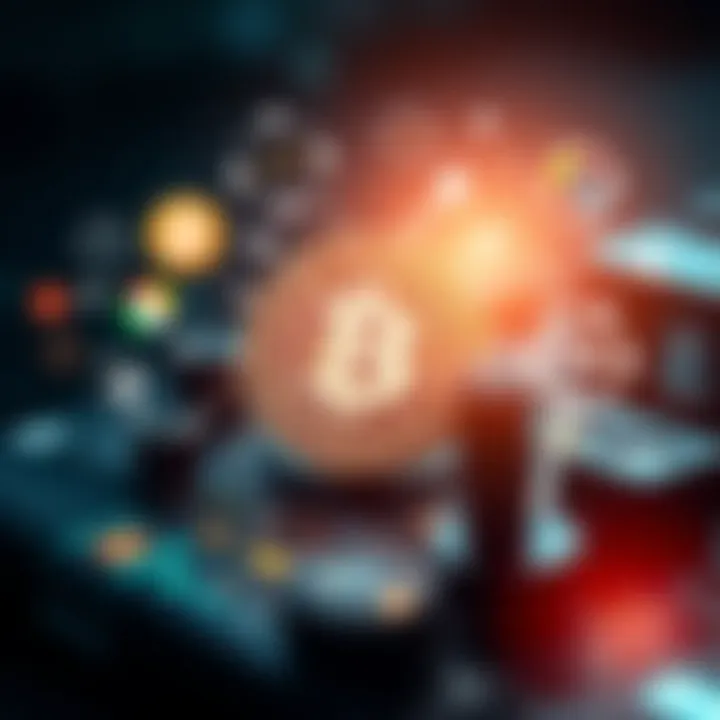 Illustration showing a digital coin symbolizing binary currency surrounded by technological icons