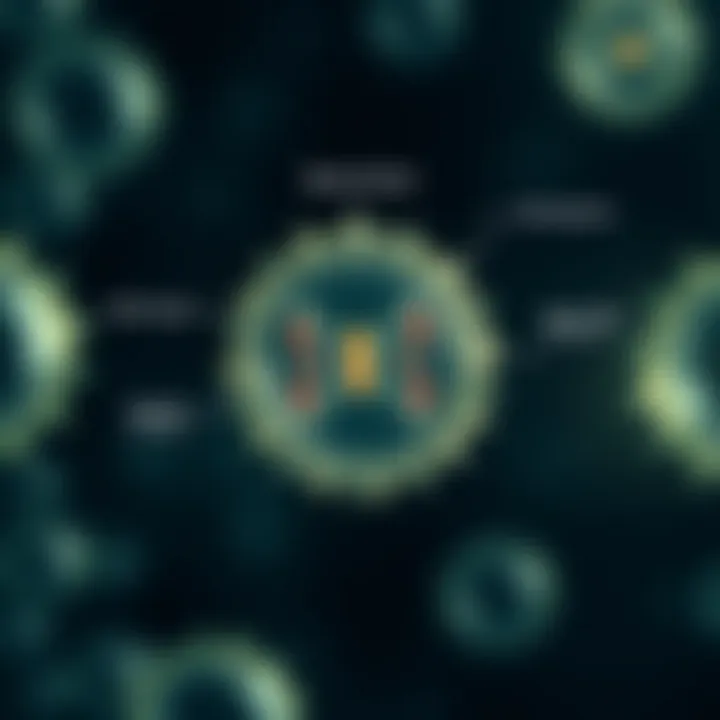 Diagram illustrating the stages of binary fission in a bacterial cell showing DNA replication and cell division