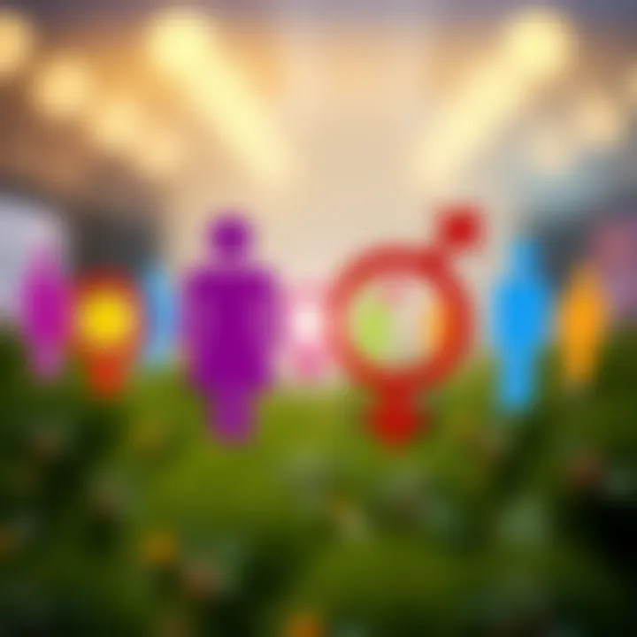 Illustration showing diverse gender symbols representing binary and non-binary identities in vibrant colors