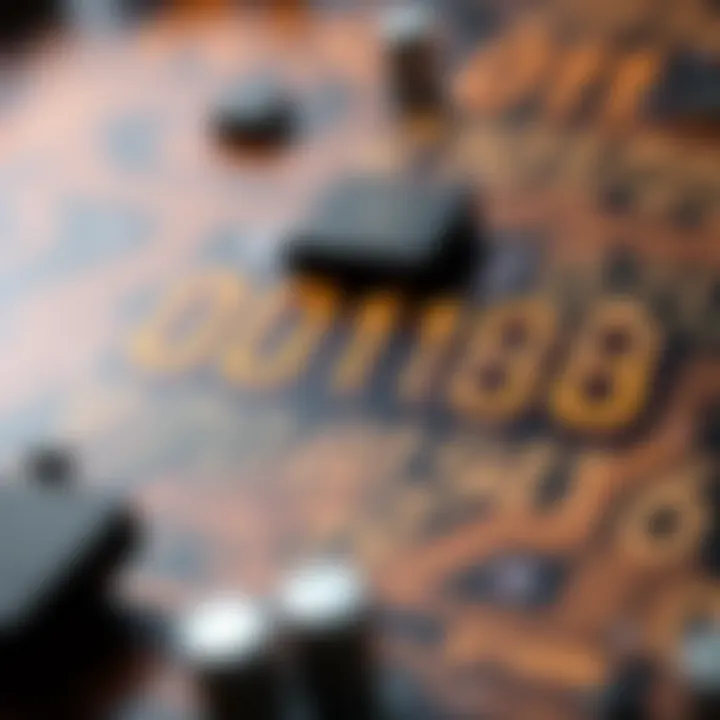 Diagram showing binary digits representing digital data in electronic circuits