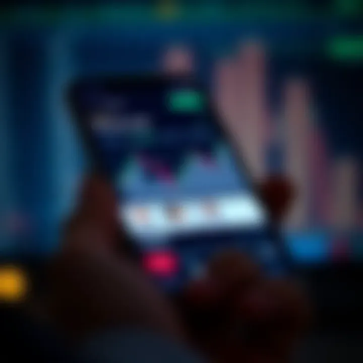 Mobile phone displaying a copy trading app interface with charts and investor profiles