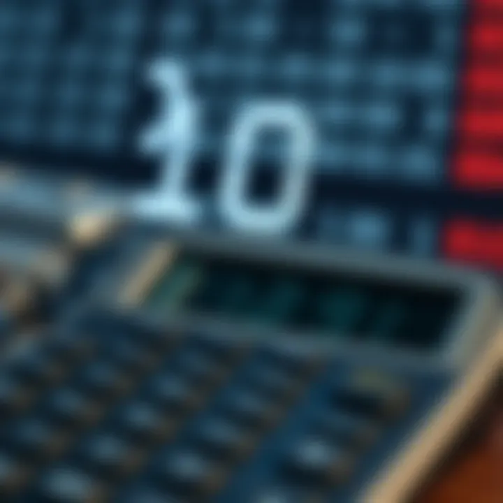 Illustration showing decimal number ten with binary digits above a calculator