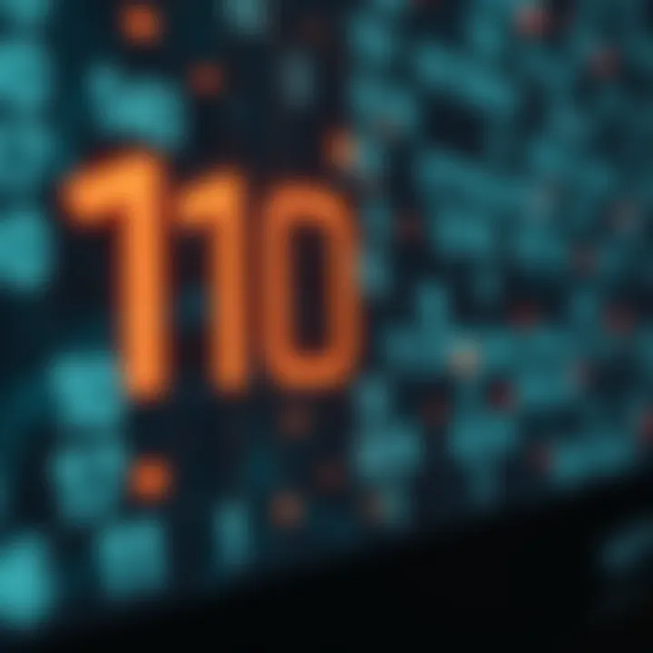 Graphic illustrating binary counting with highlighted digits and computing icons