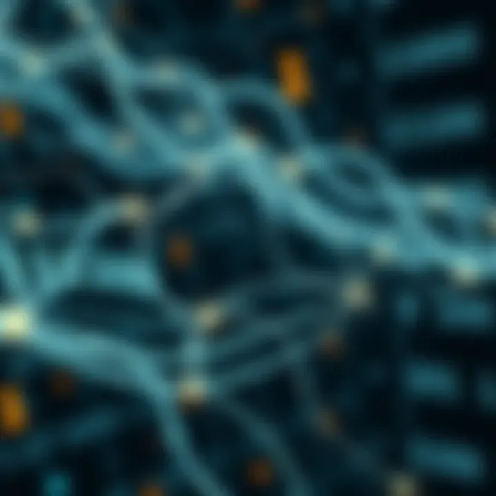 Illustration showing binary digits flowing through digital circuits symbolizing data transmission on the internet