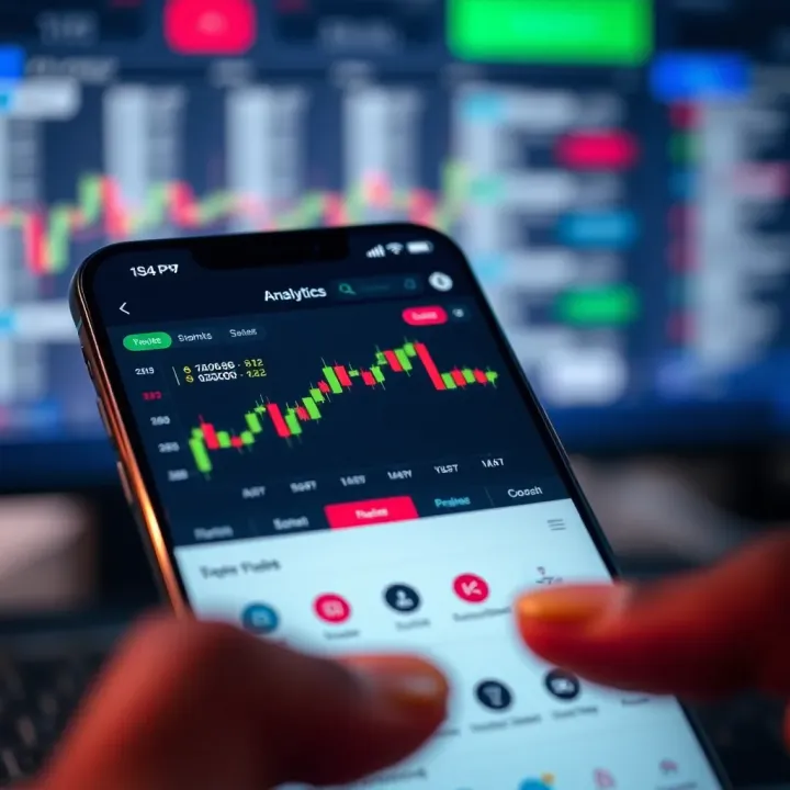 Illustration of a mobile phone displaying trading statistics and graphs relevant to Nigerian market conditions
