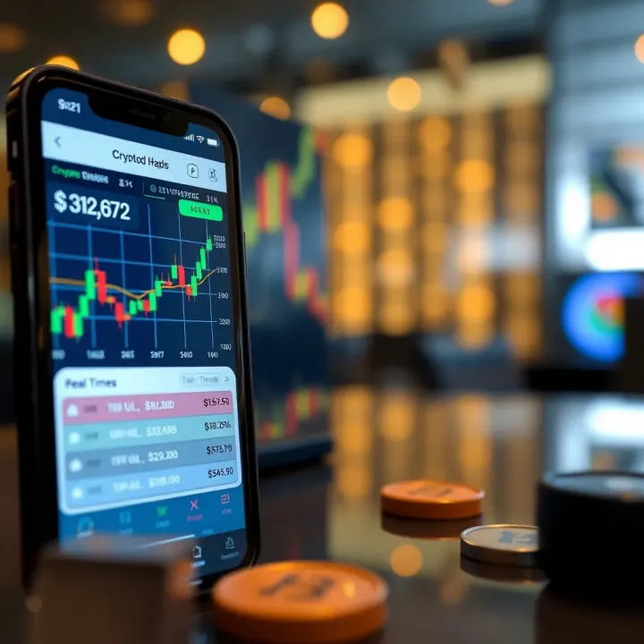 User interface of a cryptocurrency trading app displaying real-time price charts and trading options