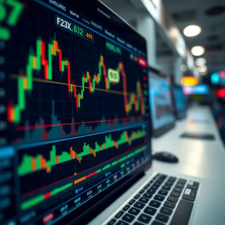 Interface displaying forex trading charts with candlestick patterns and currency pairs
