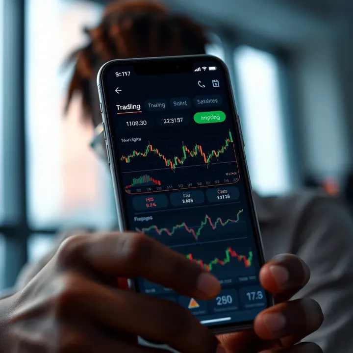 Intuitive Trading App Interface for Nigerian Market Insights User-friendly trading app interface showing market trends and data for Nigerian investors