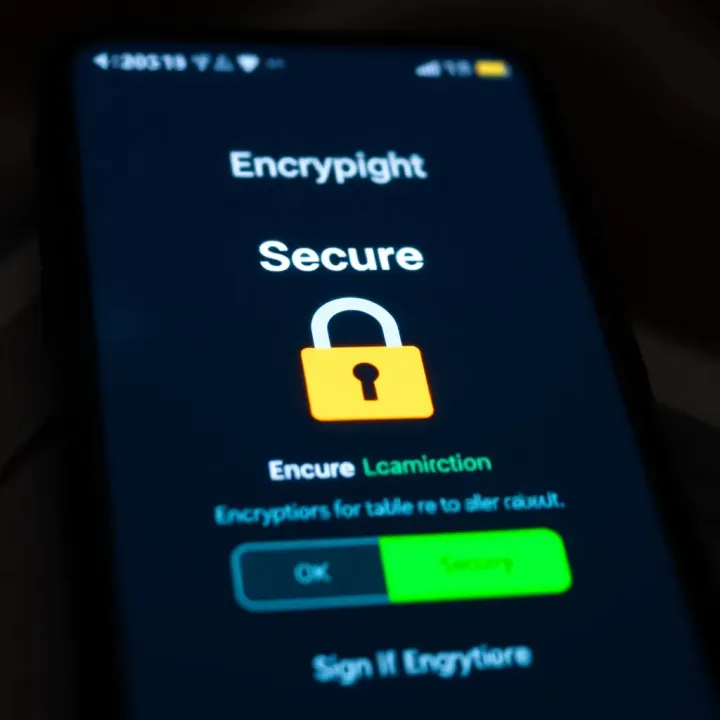 Secure login screen highlighting encryption and security features on a mobile trading app