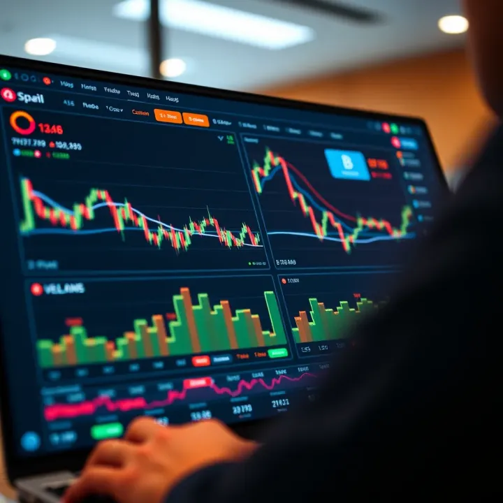 User interface showing dashboard of a crypto trading platform with charts and various cryptocurrencies