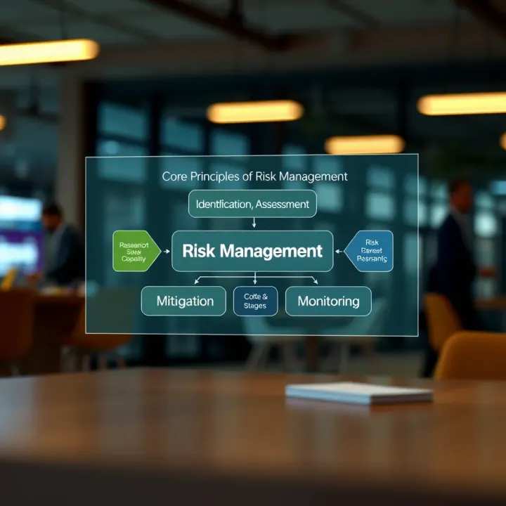 Diagram illustrating the core stages of risk management including identification, assessment, mitigation, and monitoring